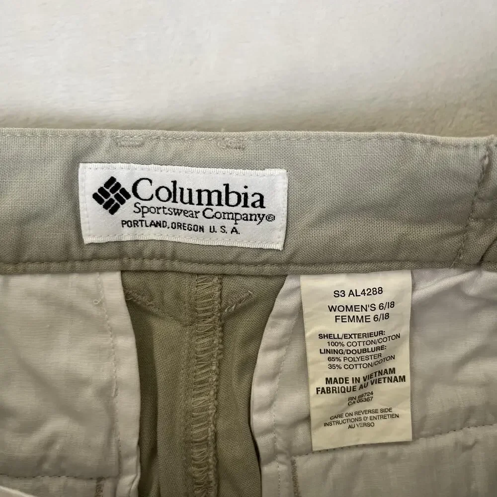 VTG Columbia Shorts Womens 6 Beige Hiking Cargo Elastic Waist Elkhorn II Fossil